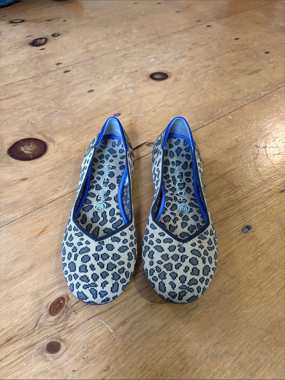 Rothy's Leopard Print Flats with Blue Trim - Women